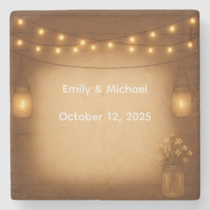 Rustic Mason Jar & String Lights Hochzeit Steinuntersetzer