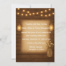 Rustic Mason Jar String Lights Hochzeitseinladung