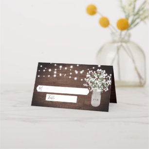 Rustic Mason Jar String Lights Wedding Platzkarte