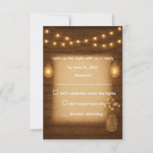 Rustic Mason Jar & String Lights Wedding RSVP Card