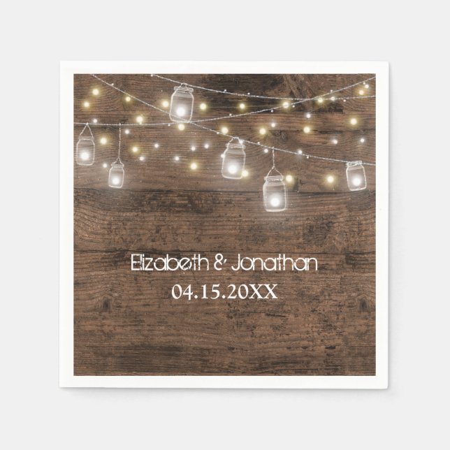 Rustic Mason Jar String Lights Wedding Serviette (Vorderseite)