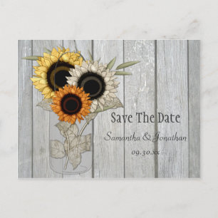 Rustic Mason Jar Sunblumen Save the Date Ankündigungspostkarte