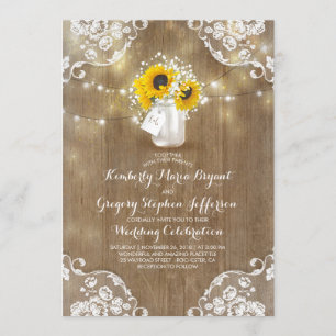 Rustic Mason Jar Sunflower Invitations de mariage