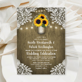 Rustic Mason Jar Sunflower Invitations de mariage