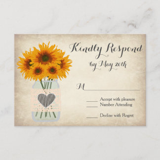 Rustic Mason Jar Sunflower RSVP Cards Karte