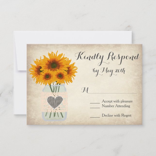 Rustic Mason Jar Sunflower RSVP Cards Karte (Vorderseite)