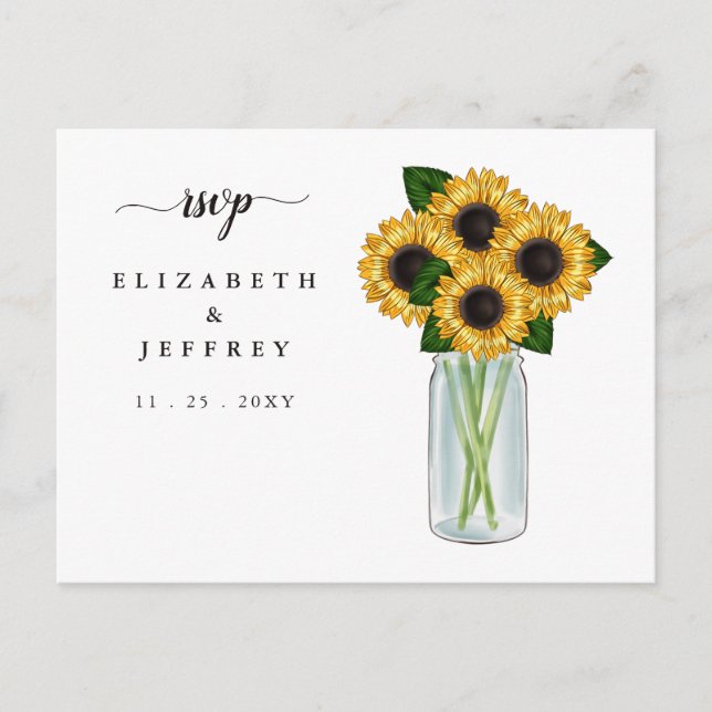 Rustic Mason Jar Sunflowers UAWG Postcard Einladungspostkarte (Vorderseite)