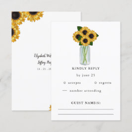 Rustic Mason Jar Sunflowers Wedding RSVP Karte