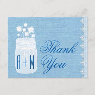 Rustic Mason Jar und Blume Vielen Dank Blue A29 Postkarte