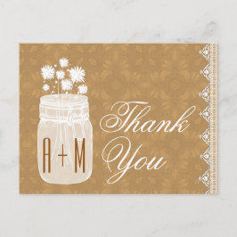 Rustic Mason Jar und Blume Vielen Dank Gold A10 Postkarte
