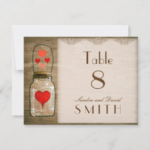 Rustic Mason Jar und Hearts Wedding Tischnummern