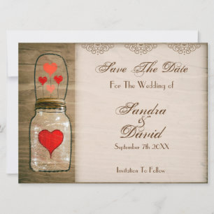 Rustic Mason Jar und Herz Save the Date