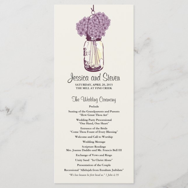 Rustic Mason Jar und Hydrangeas Programm (Vorderseite)