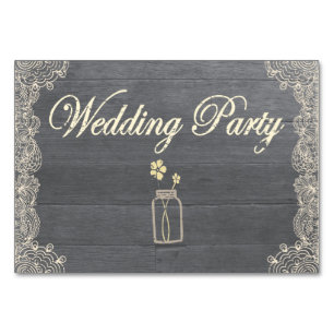Rustic Mason Jar und Lace Wedding Party Table Card Tischnummer