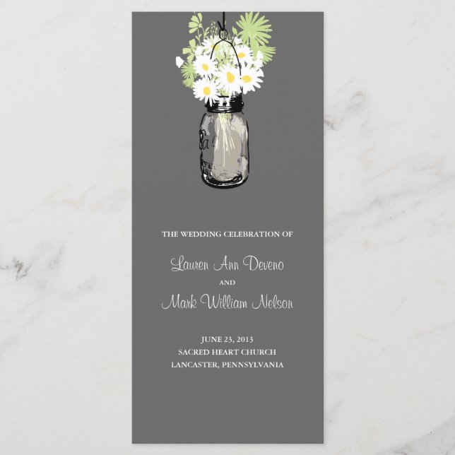 Rustic Mason Jar und Wildblume Daisies Programm (Vorderseite)