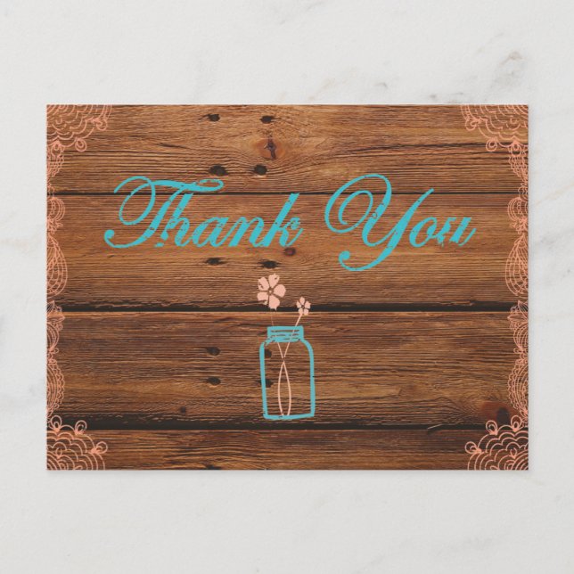 Rustic Mason Jar Vielen Dank Postkarten Peach aqua (Vorderseite)