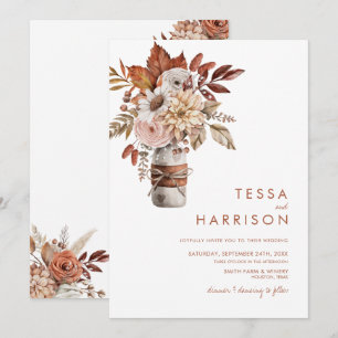 Rustic Mason Jar Watercolor Blumenhochzeit Einladung