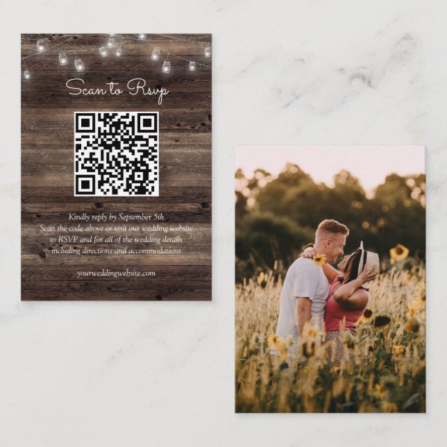 Rustic Mason Jar Wedding QR Code UAWG Begleitkarte (Vorne/Hinten)