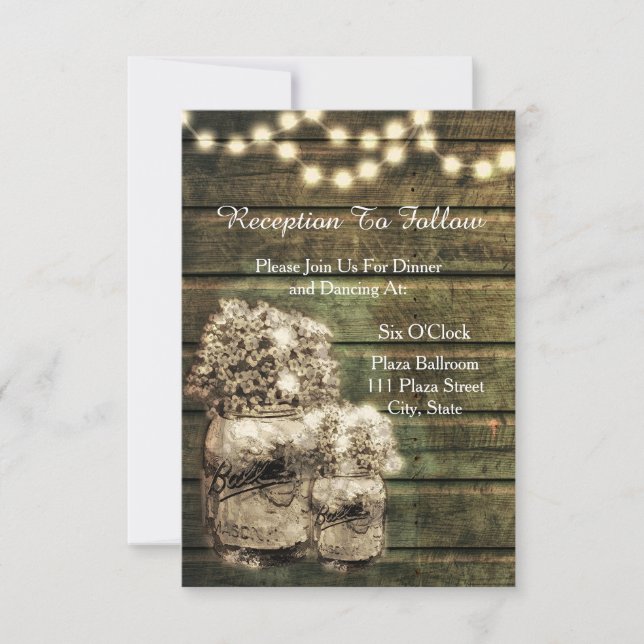Rustic Mason Jar Wedding Reception Card Einladung (Vorderseite)