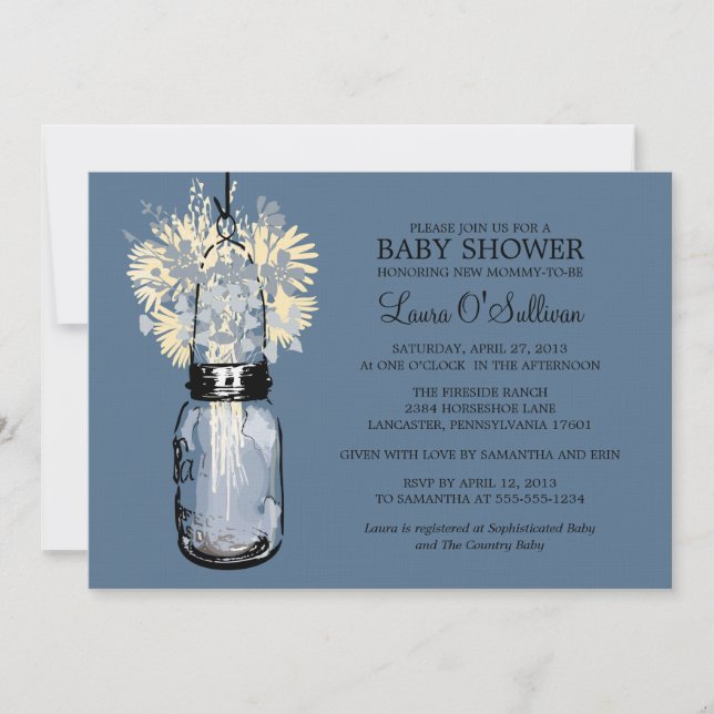 Rustic Mason Jar Wildblumen Babydusche Einladung (Vorderseite)