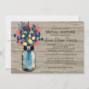 Rustic Mason Jar Wildblumen Brautparty Einladung