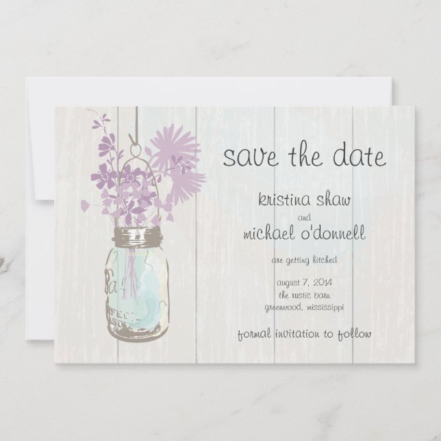 Rustic Mason Jar & Wildblumen Save the Date (Vorderseite)