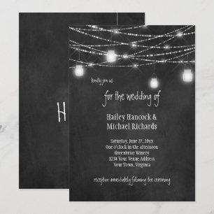 Rustic Mason Jars Lights Chalkboard Invitations