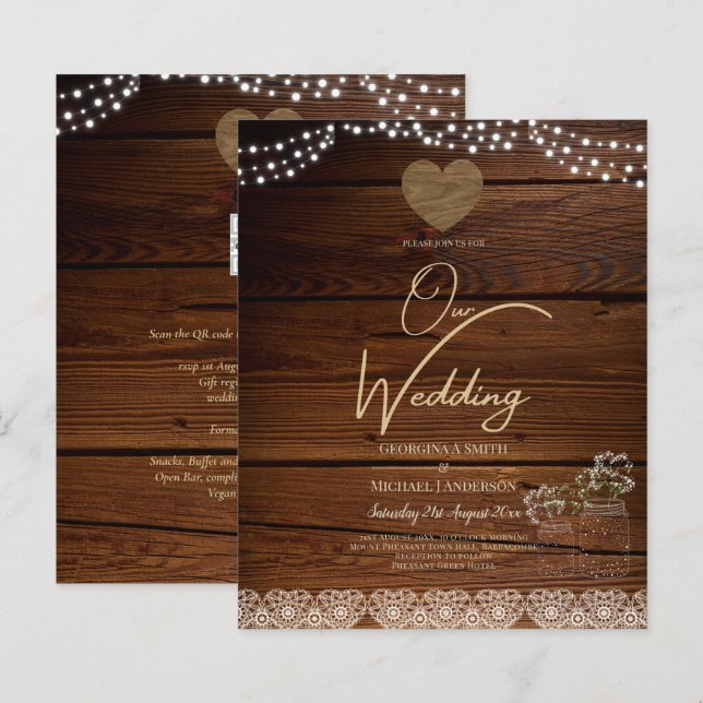 Rustic Mason Jars Lights Lace Gypsophilia WEDDING (Vorne/Hinten)