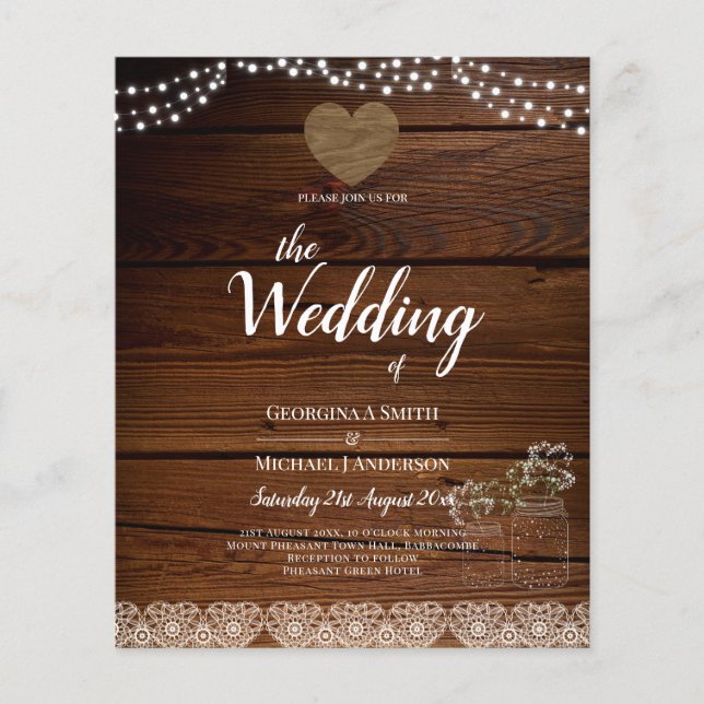 Rustic Mason Jars Lights Lace Gypsophilia WEDDING Flyer (Vorne)