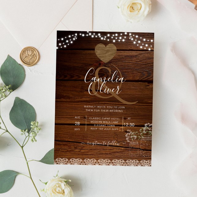 Rustic Mason Jars Lights Lace Gypsophilia WEDDING Flyer (Von Creator hochgeladen)