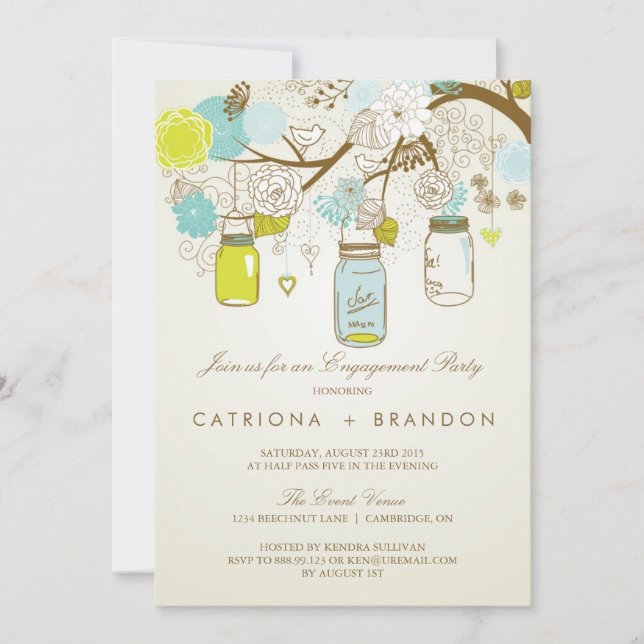 RUSTIC MASON JARS SPRING ENGAGEMENT PARTEI EINLADE EINLADUNG (Vorderseite)