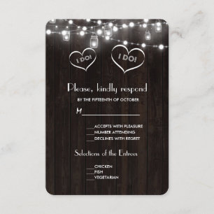 Rustic Mason Jars String Lights Old Barn Wedding RSVP Karte