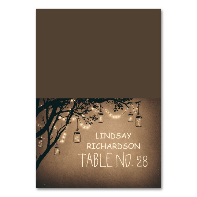 Rustic Mason Jars String Lights Platzkarten Tischnummer (Vorderseite)
