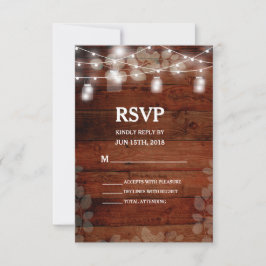 Rustic Mason Jars String Lights Wedding RSVP Card