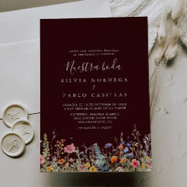 Rustic Meadow Botanical Nuestra Boda Wedding Einladung