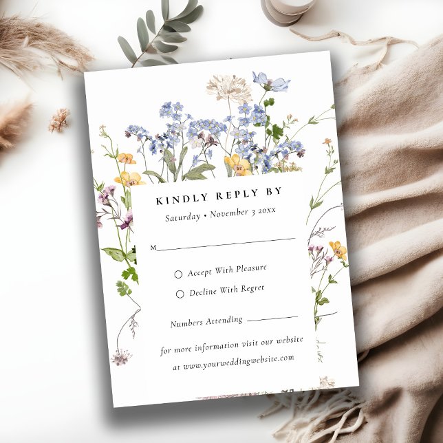 Rustic Meadow Floral Wreath Wedding Mini RSVP Begleitkarte (Von Creator hochgeladen)