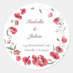 Rustic Meadow Mohn & Lavendel Hochzeit  Runder Aufkleber