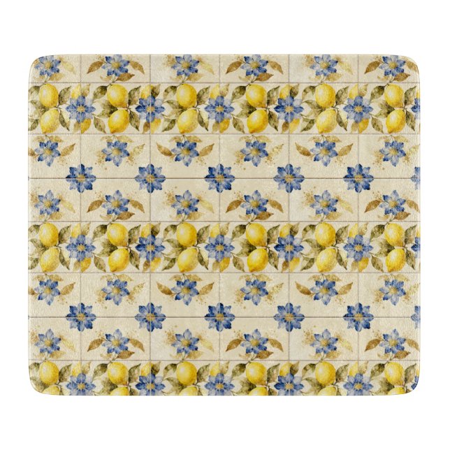 Rustic Mediterranean Lemon Tile MH26 Schneidebrett (Vorderseite)