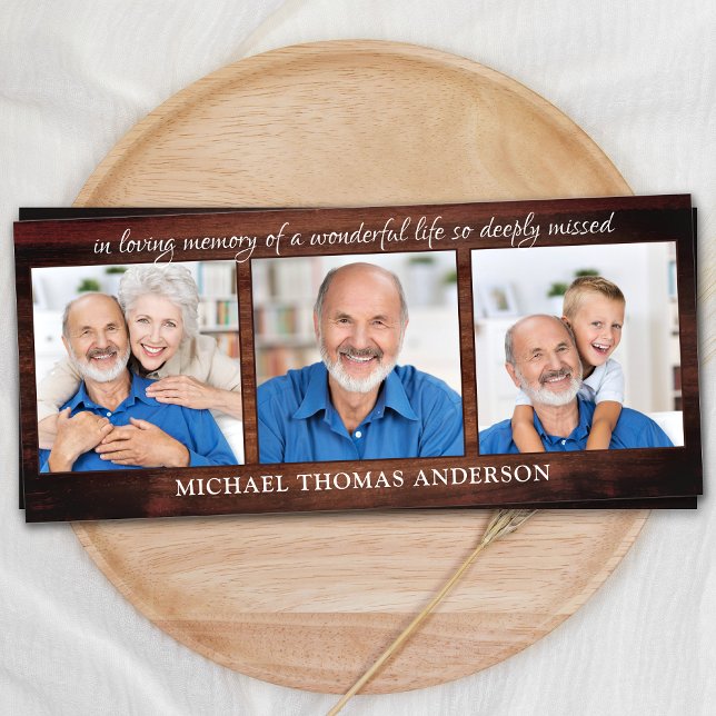 Rustic Memorial 3 Photo Funeral Prayer Bookmark (Von Creator hochgeladen)