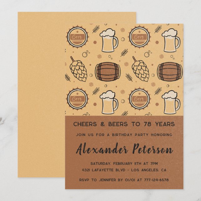 Rustic Men Beer 78e anniversaire invitations (Devant / Derrière)