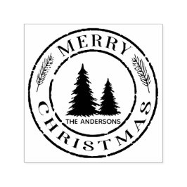 Rustic Merry Christmas Tree Custom Address Permastempel