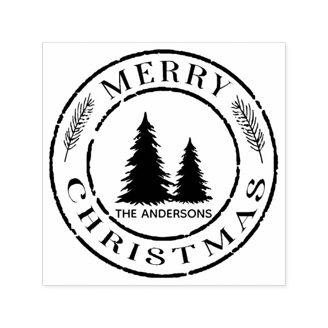 Rustic Merry Christmas Tree Custom Address Permastempel (Design)