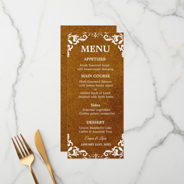 Rustic Mexican Wedding Menu Card Menükarte (Vorderseite/Rückseite Beispiel)