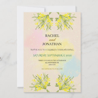 Rustic Mimosa Floral Watercolor Wedding Invitation Einladung