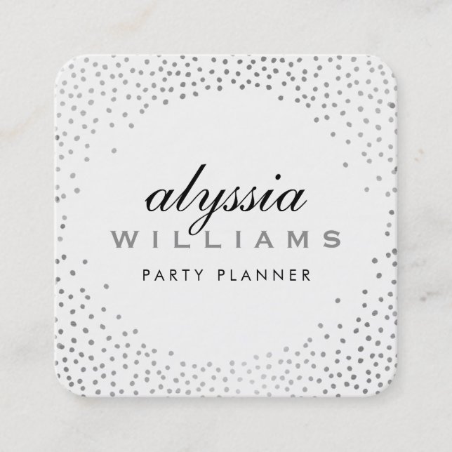 RUSTIC MINI CONFETTI niedlicher Luxus Halo Silbers Quadratische Visitenkarte (Vorderseite)