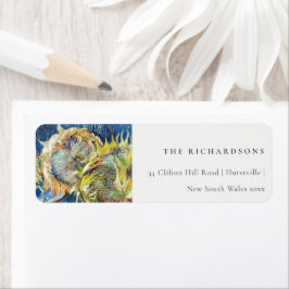 Rustic Minimal Blue Yellow Sunflower Address