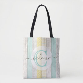 Rustic Mint & Yellow Boho Geo Modern Personalized Tasche