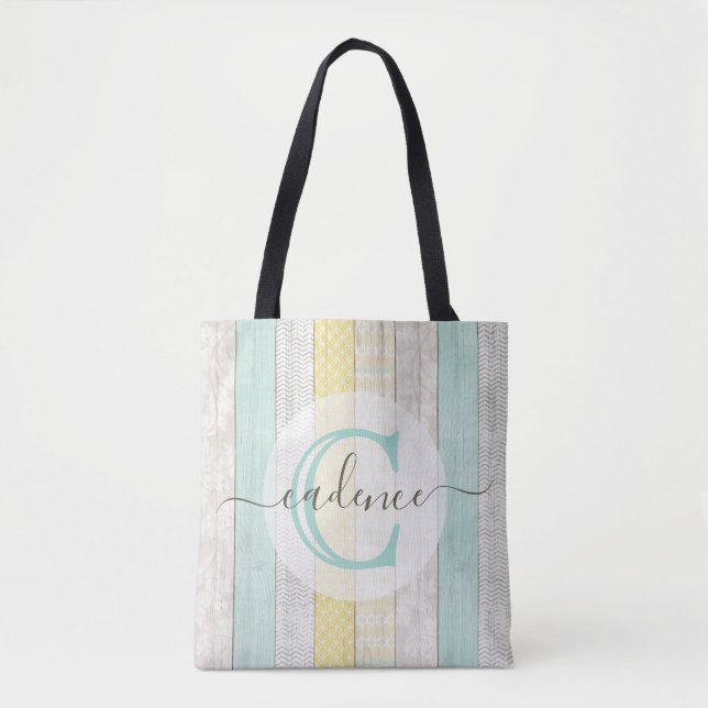 Rustic Mint & Yellow Boho Geo Modern Personalized Tasche (Vorderseite)