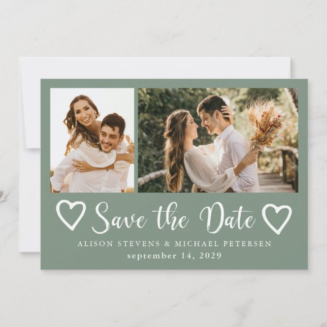 Rustic modern 2 photo sage green wedding  save the date (Vorderseite)
