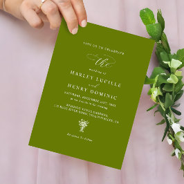 Rustic Modern Bright Olive Green Wedding Einladung